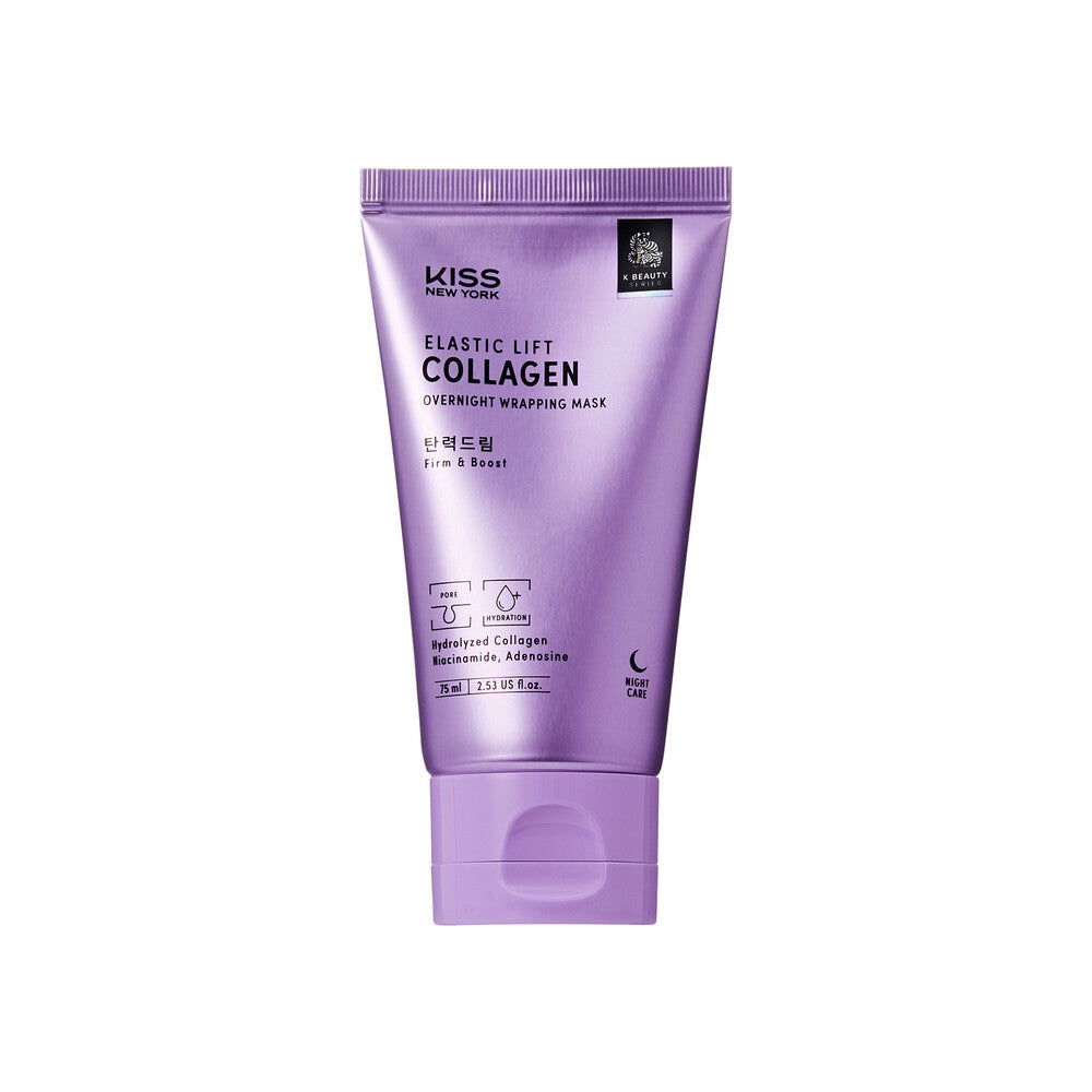 KISS NEW YORK Elastic Lift Collagen Overnight Wrapping Mask - Pore Firming & Plumping Peel-Off Sleep Mask with Niacinamide (Includes Brush) product view.