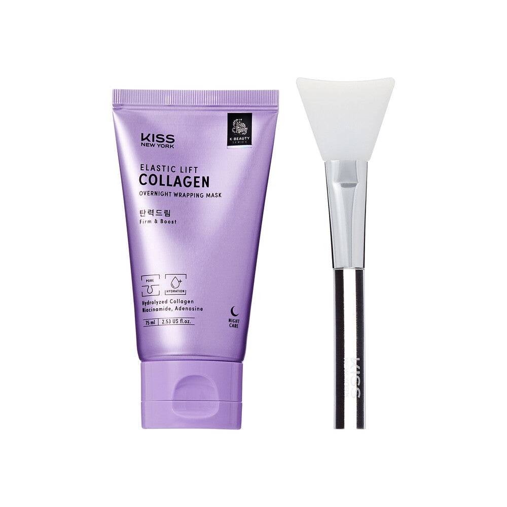 KISS NEW YORK Elastic Lift Collagen Overnight Wrapping Mask - Pore Firming & Plumping Peel-Off Sleep Mask with Niacinamide (Includes Brush) product view.