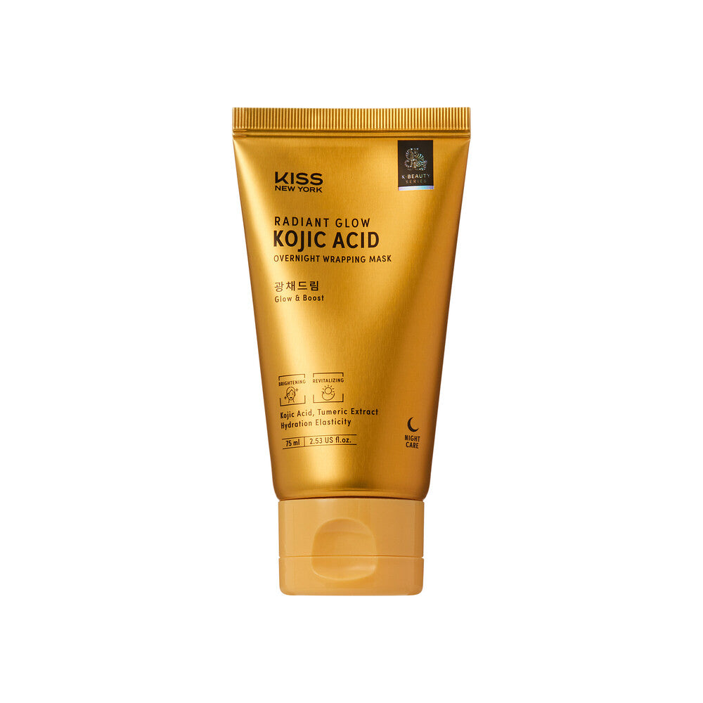 KISS NEW YORK Radiant Glow Kojic Acid Overnight Wrapping Mask - Brightening & Revitalizing Peel-Off Sleep Mask with Turmeric (Includes Brush) product view.