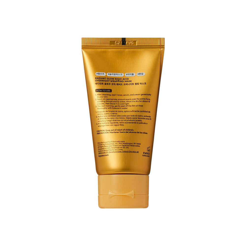 KISS NEW YORK Radiant Glow Kojic Acid Overnight Wrapping Mask - Brightening & Revitalizing Peel-Off Sleep Mask with Turmeric (Includes Brush) product view.