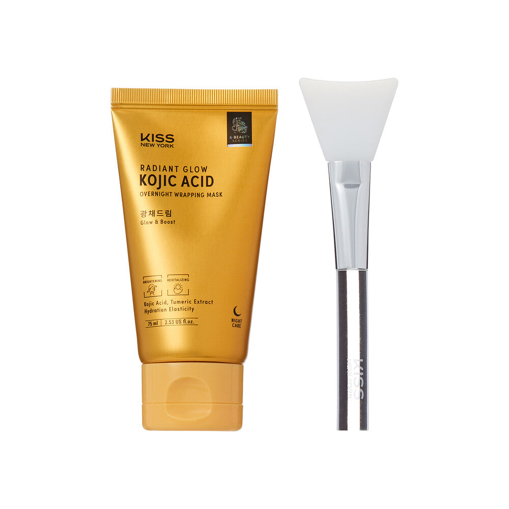 KISS NEW YORK Radiant Glow Kojic Acid Overnight Wrapping Mask - Brightening & Revitalizing Peel-Off Sleep Mask with Turmeric (Includes Brush) product view.