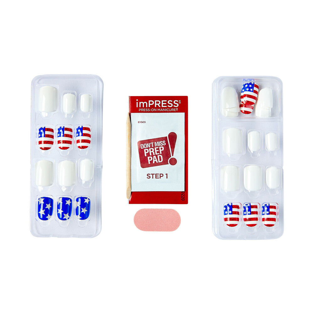 IM106X_extra_006 "KISS imPRESS Press-On Nails – Patriotic Stars & Stripes, Short Oval product view."