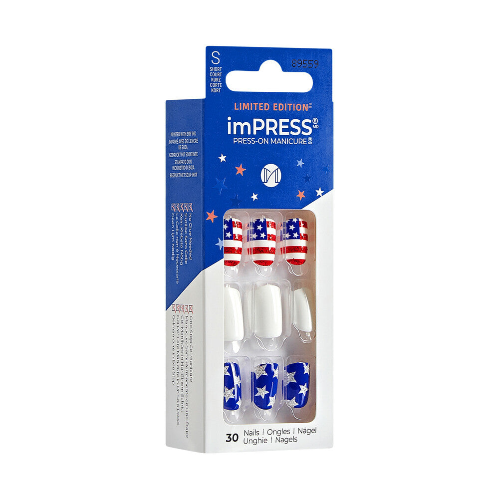 IM106X_extra_007 "KISS imPRESS Press-On Nails – Patriotic Stars & Stripes, Short Oval product view."