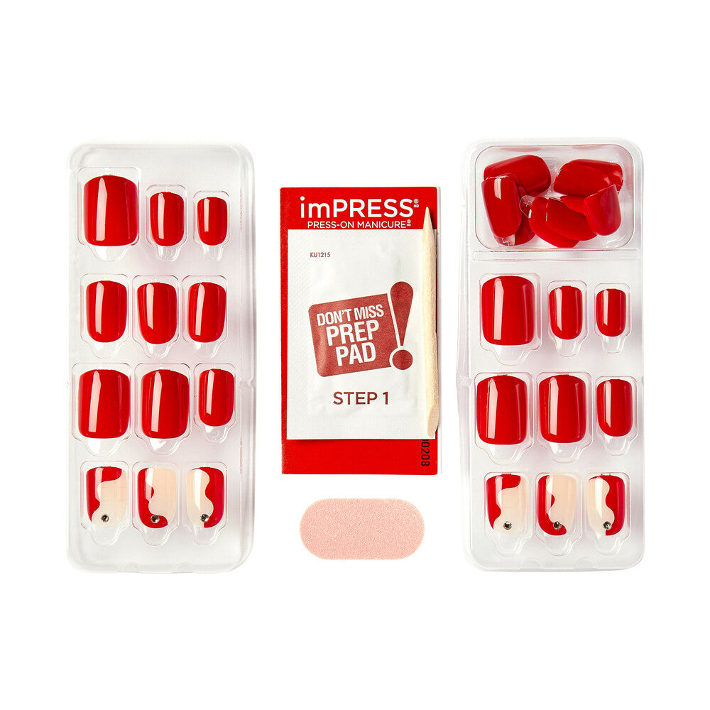 IM33_extra_004 "KISS imPRESS Press-On Nails – Adore You, Short Square Red product view."