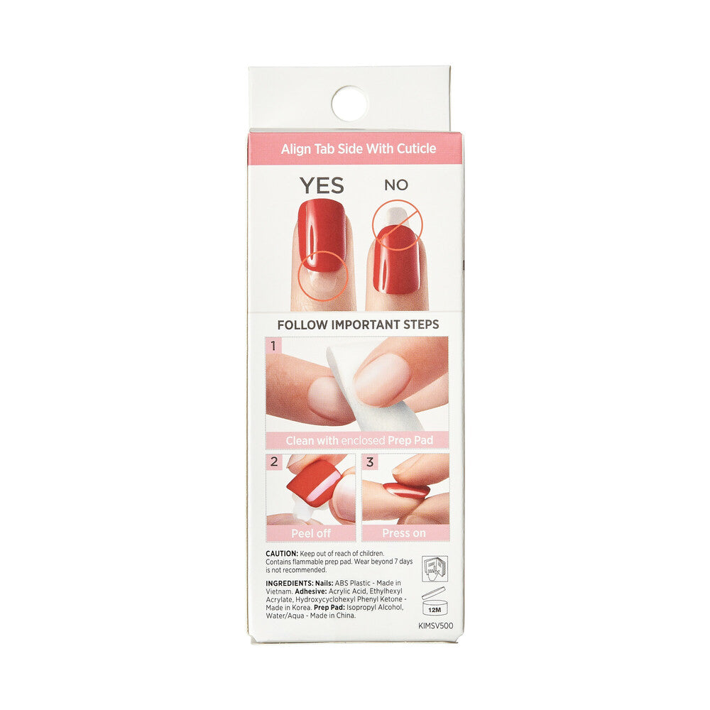 IM33_extra_007 "KISS imPRESS Press-On Nails – Adore You, Short Square Red, package back."