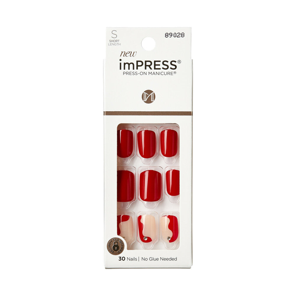IM33_MAIN "KISS imPRESS Press-On Nails – Adore You, Short Square Red, package front."