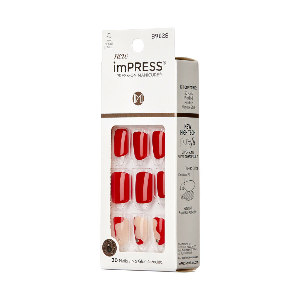 IM33_extra_006 "KISS imPRESS Press-On Nails – Adore You, Short Square Red, side of package."