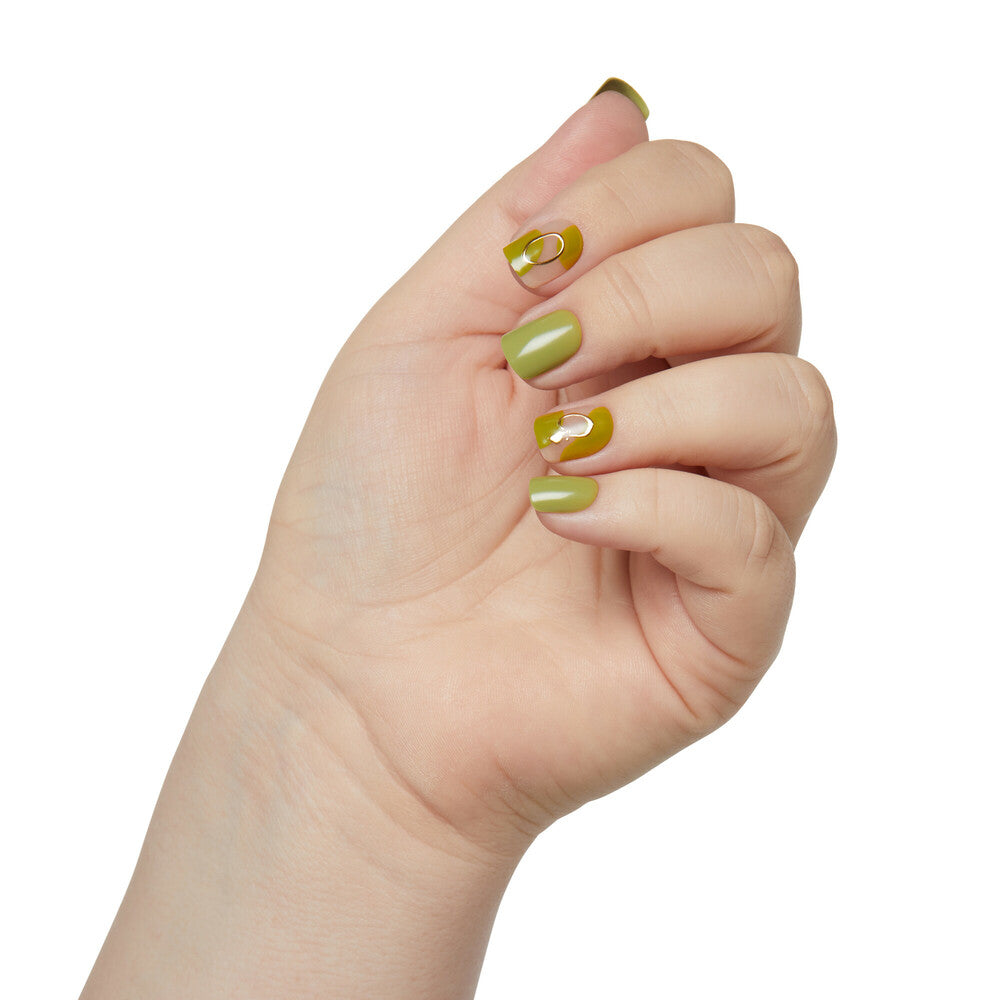 KISS imPRESS Before Sunrise press-on nails shown on hand. "KISS imPRESS No Glue Press-On Nails – Short Squoval Designs, shown on bare hand."