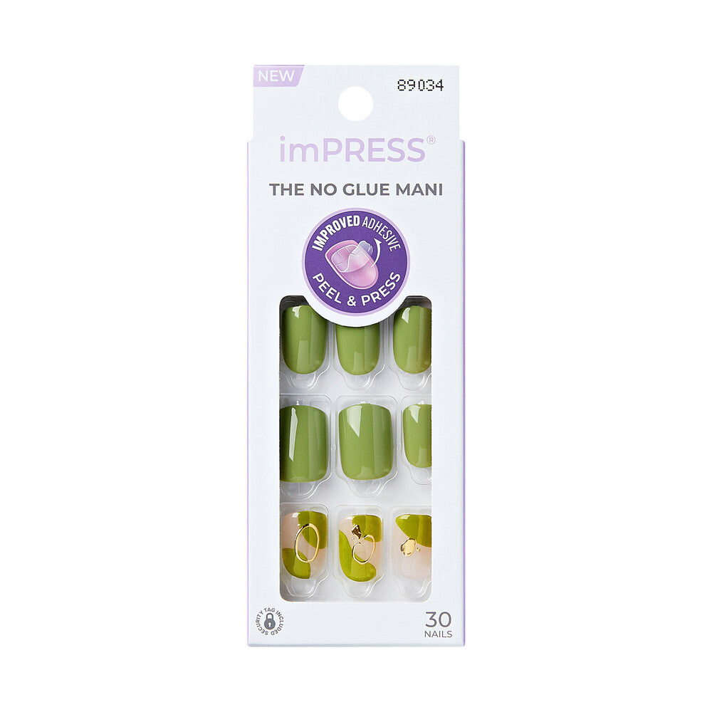 KISS imPRESS Before Sunrise short squoval no-glue press-on nails in package. "KISS imPRESS No Glue Press-On Nails – Short Squoval Designs, package front."