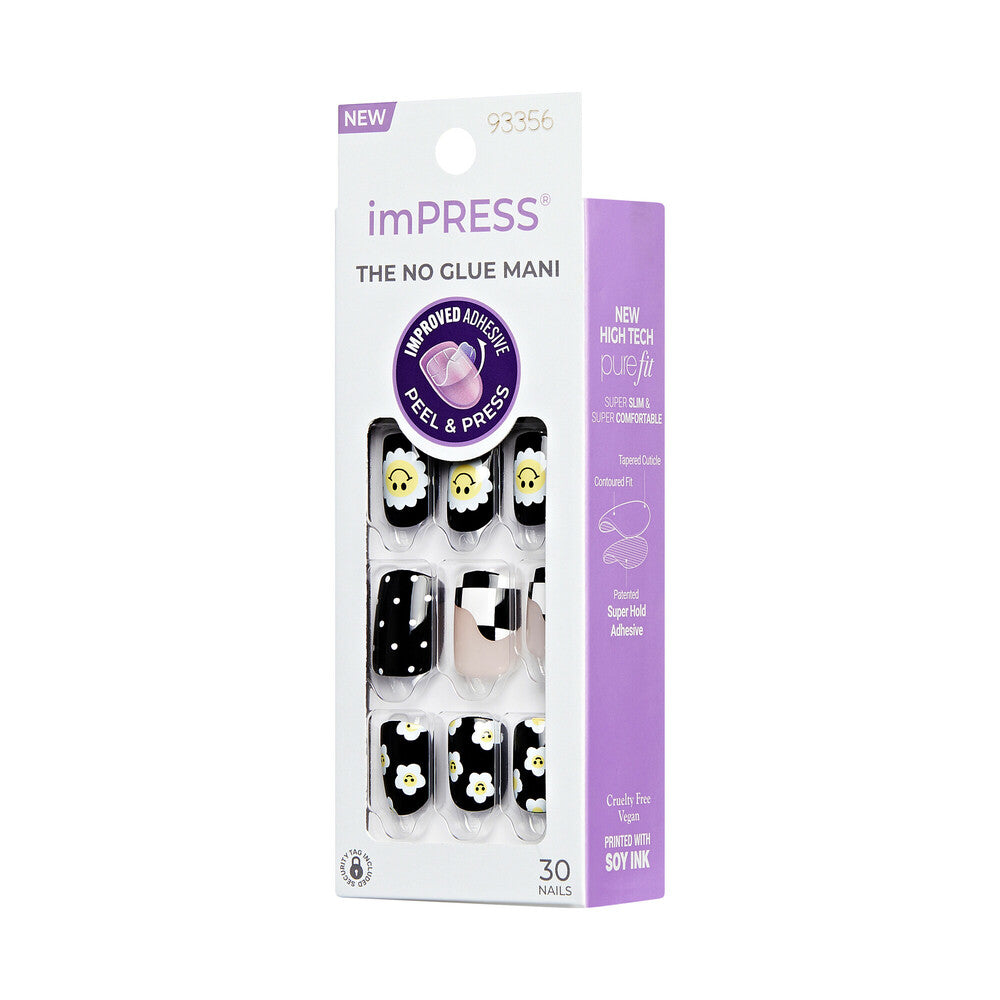 IM50_extra_007 "KISS imPRESS No Glue Press-On Nails – Short Squoval Designs, side of package."
