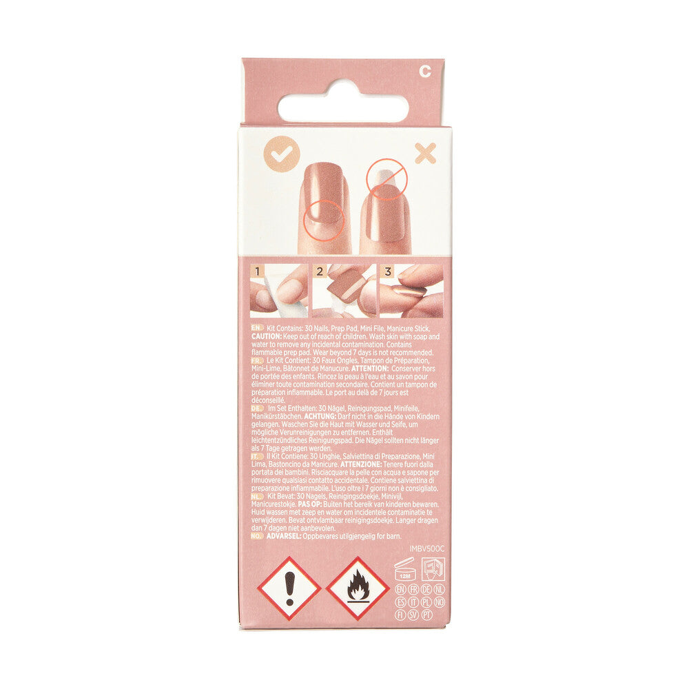 IMB02C_extra_007 "KISS imPRESS No Glue Press-On Nails – Natural Nude Shades, Short Squoval, package back."