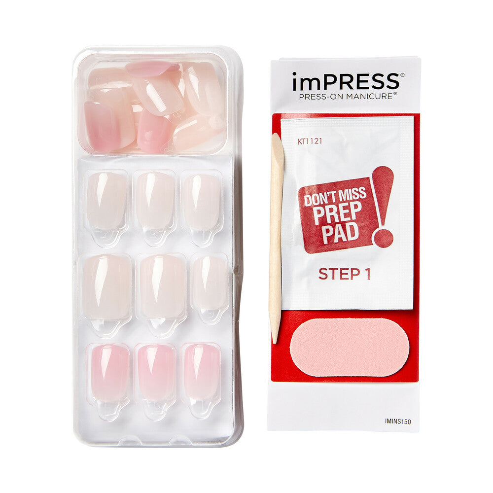 IMB02C_extra_004 "KISS imPRESS No Glue Press-On Nails – Natural Nude Shades, Short Squoval product view."