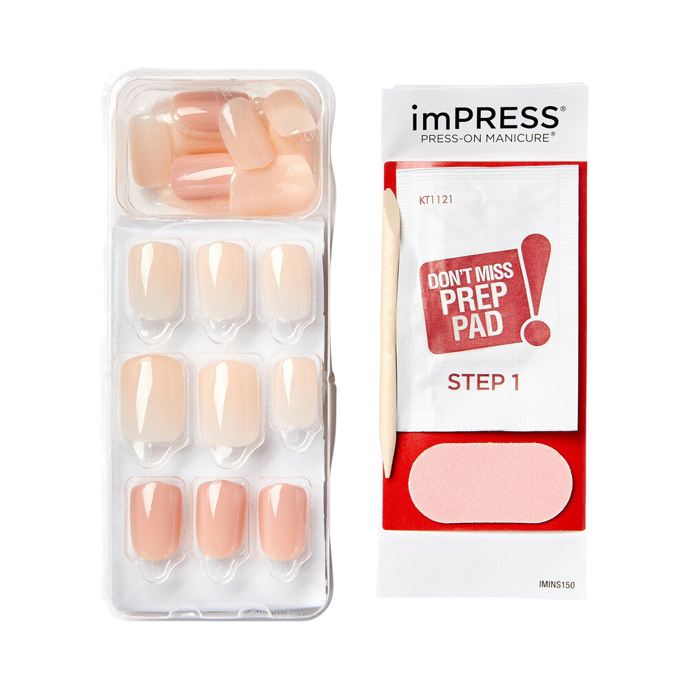 IMB05_extra_004 "KISS imPRESS No Glue Press-On Nails – Natural Nude Shades, Short Squoval product view."