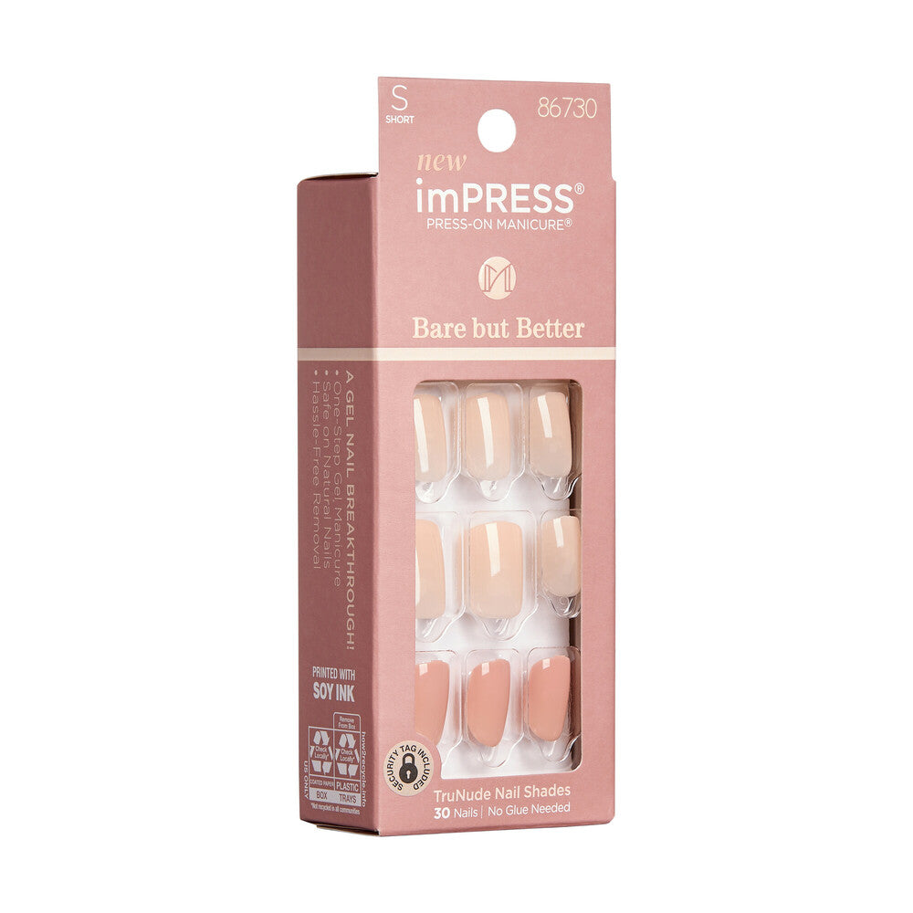 IMB05_extra_005 "KISS imPRESS No Glue Press-On Nails – Natural Nude Shades, Short Squoval product view."