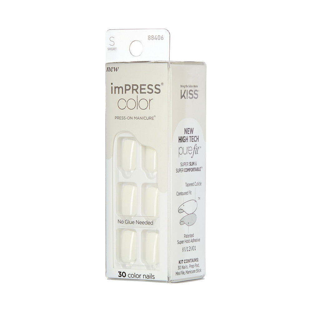 IMC29Y2_extra_005 "KISS imPRESS Color Press-On Nails – Solid Color Shades, Short Squoval, side of package."