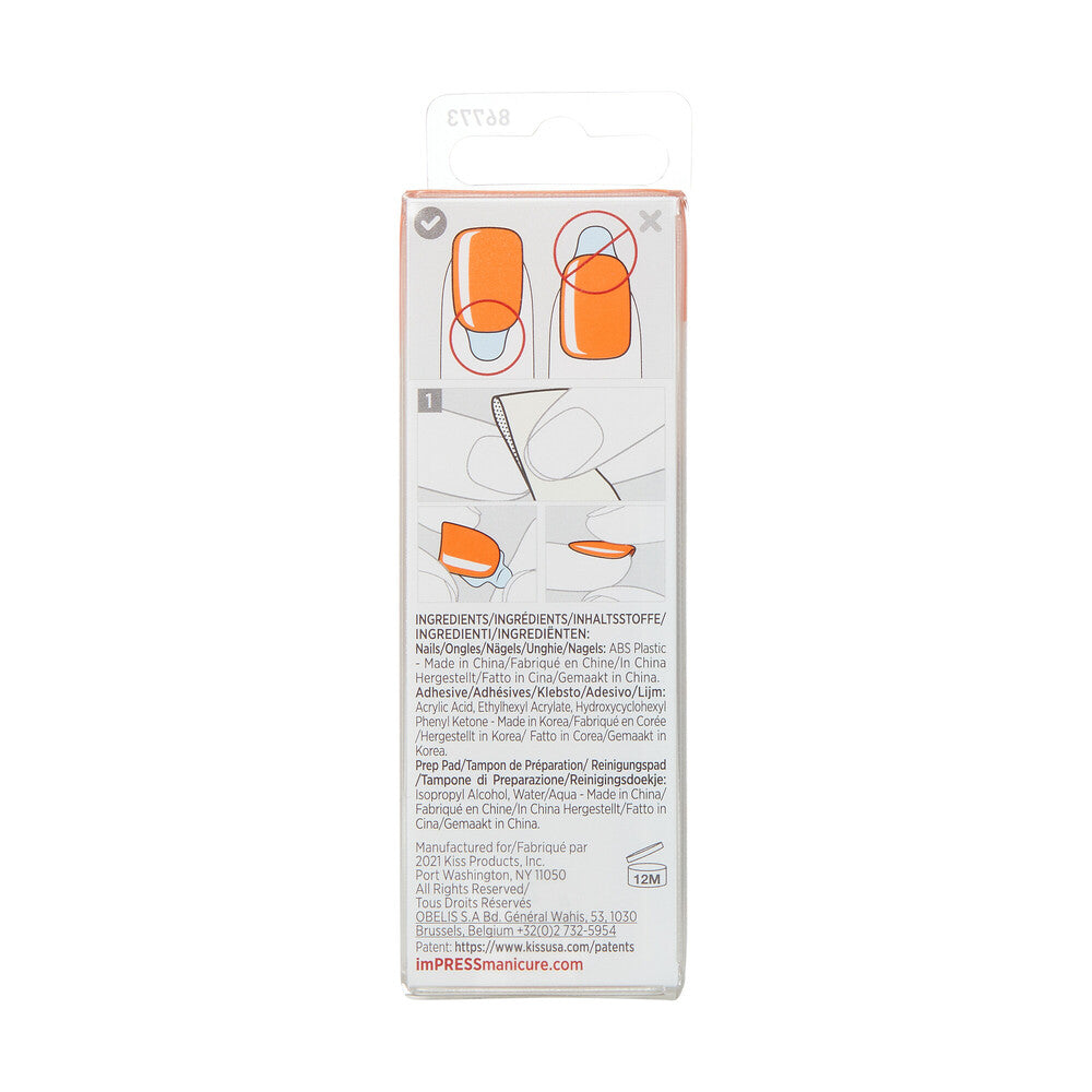 IMC33C_extra_004 "KISS imPRESS Color Press-On Nails – Solid Color Shades, Short Squoval, package back."
