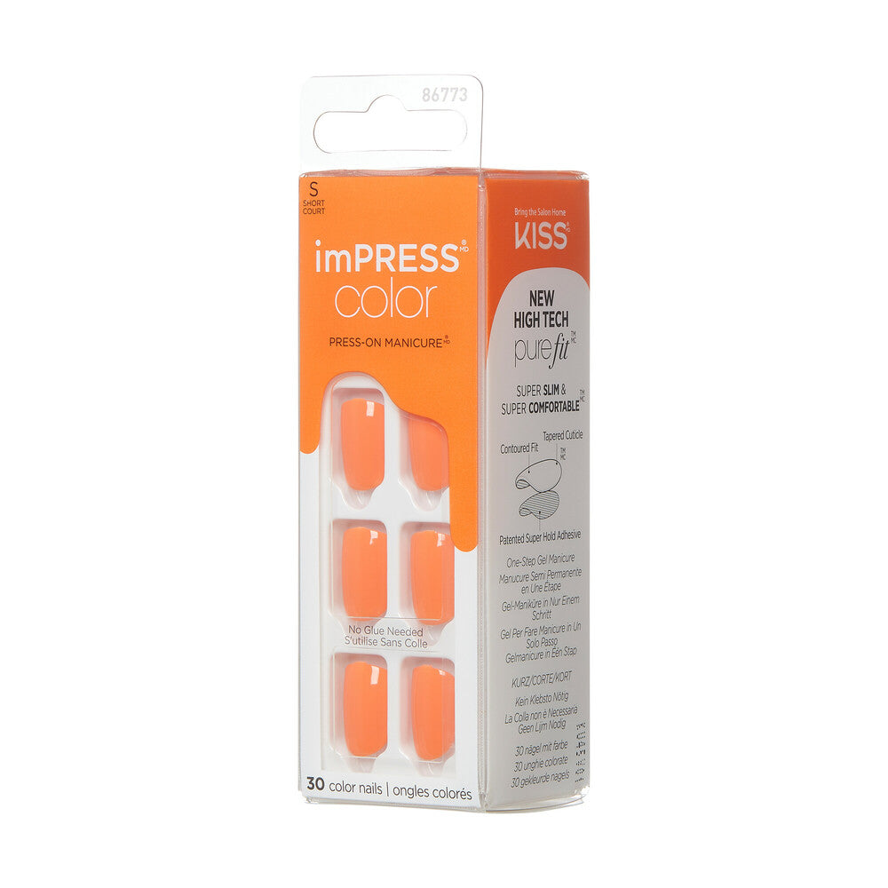 IMC33C_extra_003 "KISS imPRESS Color Press-On Nails – Solid Color Shades, Short Squoval, side of package."