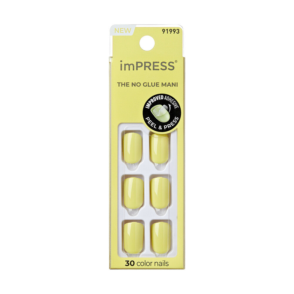 IMC40Y2_MAIN "KISS imPRESS No Glue Press-On Nails – Solid Color, Short Squoval, package front."