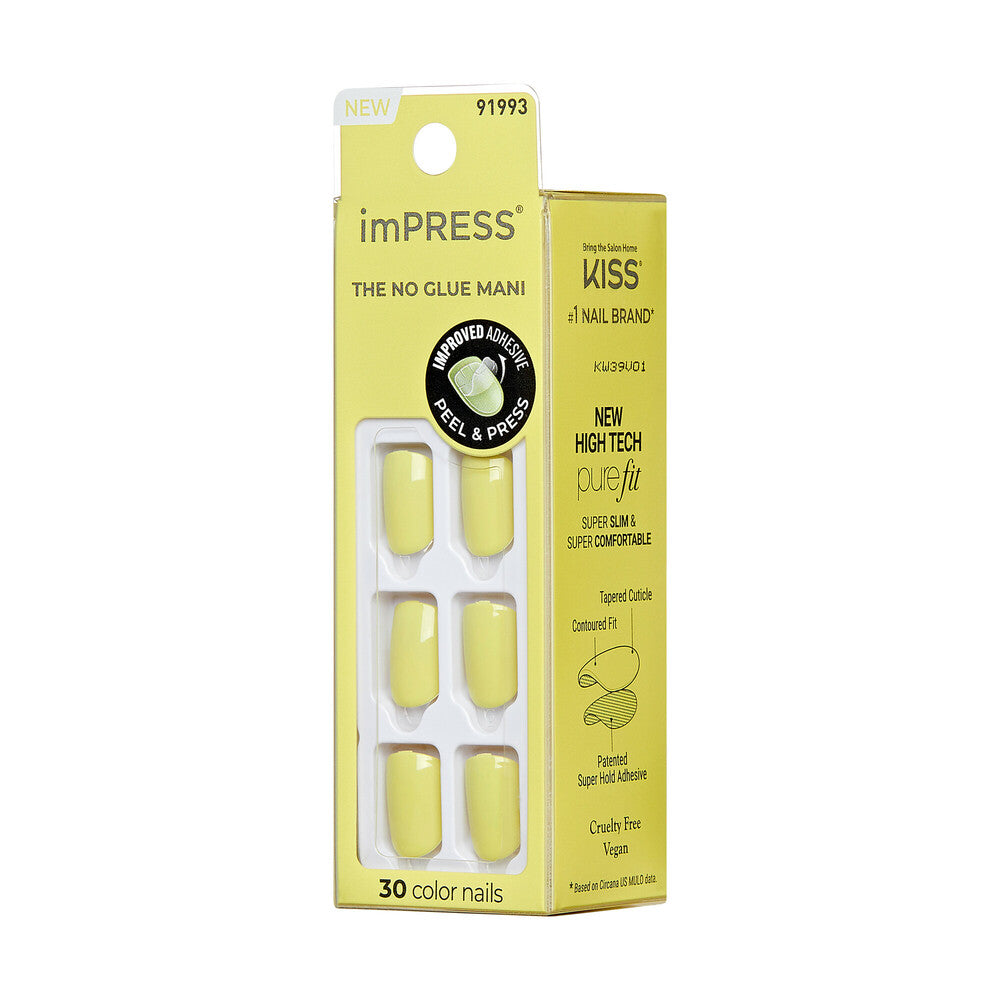 IMC40Y2_extra_006 "KISS imPRESS No Glue Press-On Nails – Solid Color, Short Squoval, side of package."
