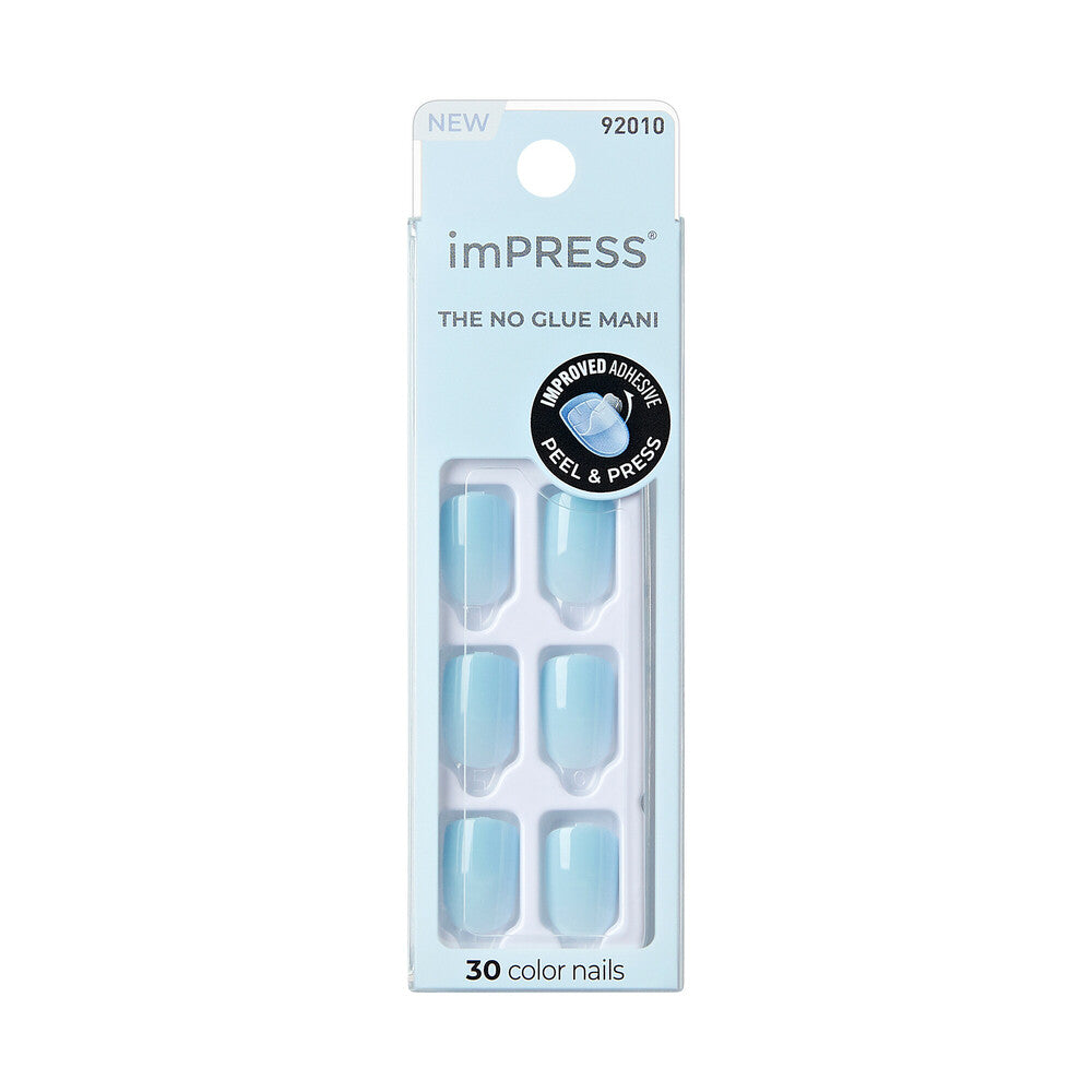 IMC43_MAIN "KISS imPRESS No Glue Press-On Nails – Solid Color, Short Squoval, package front."