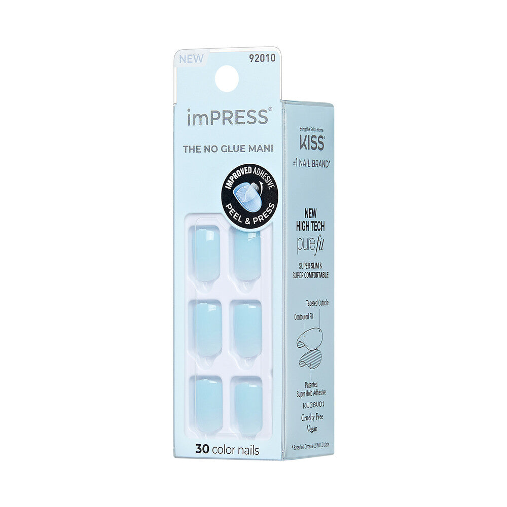 IMC43_extra_006 "KISS imPRESS No Glue Press-On Nails – Solid Color, Short Squoval, side of package."