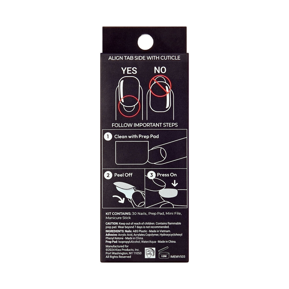 IME01_extra_007 "KISS imPRESS Premium Press-On Nails – Decorative Designs, Short & Medium, package back."