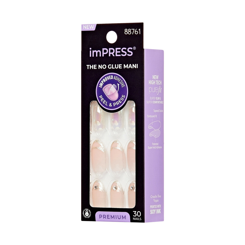 IME01_extra_006 "KISS imPRESS Premium Press-On Nails – Decorative Designs, Short & Medium, side of package."