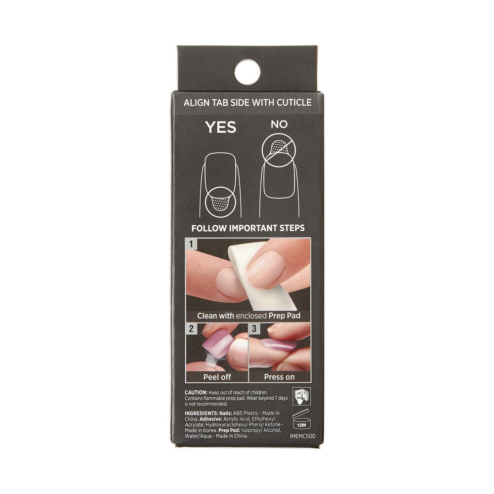 IME02_extra_007 "KISS imPRESS Premium Press-On Nails – Decorative Designs, Short & Medium, package back."