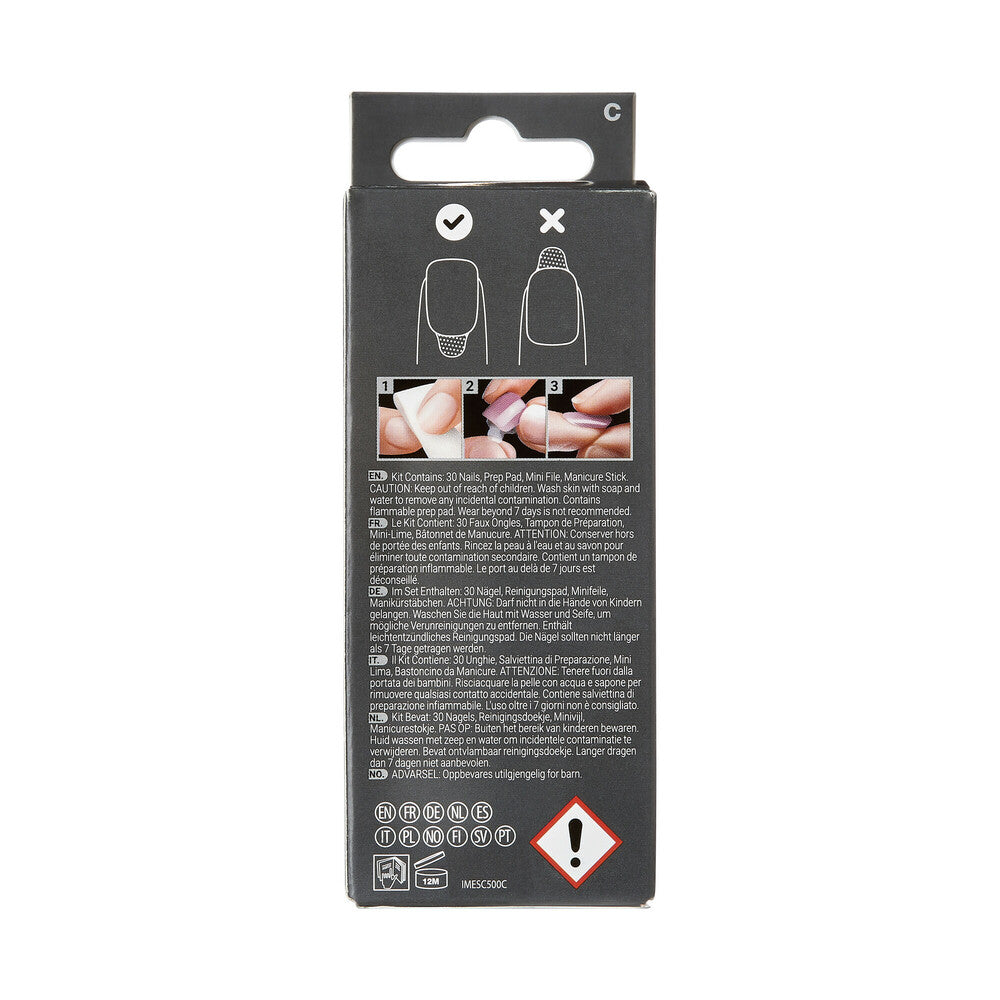 IME03C_extra_008 "KISS imPRESS Premium Press-On Nails – Decorative Designs, Short & Medium, package back."