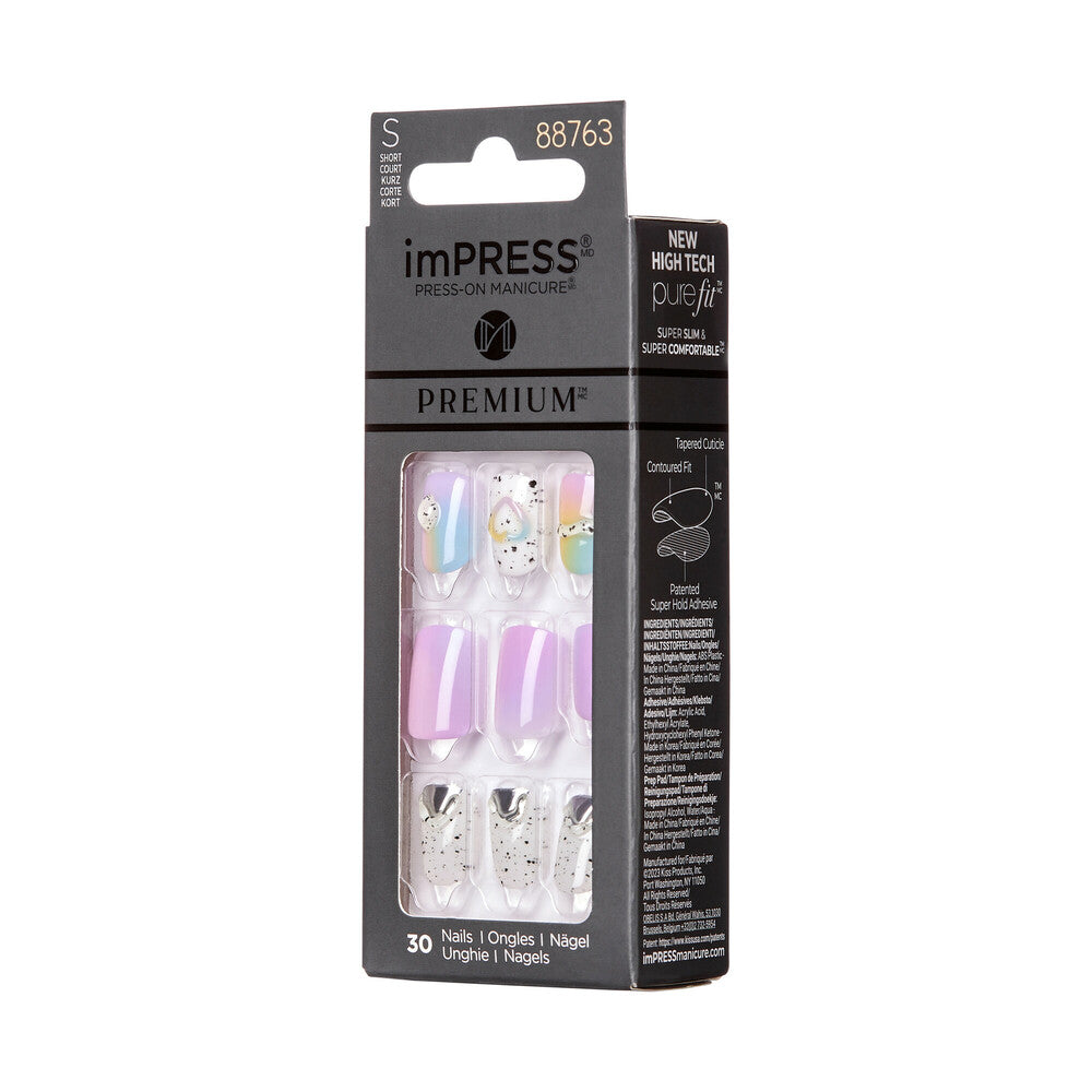 IME03C_extra_007 "KISS imPRESS Premium Press-On Nails – Decorative Designs, Short & Medium, side of package."