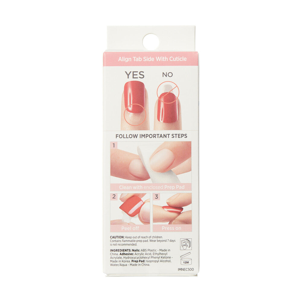 KISS imPRESS Press-On Nails – Evergreen, Mint with Crystal Accents, package back.
