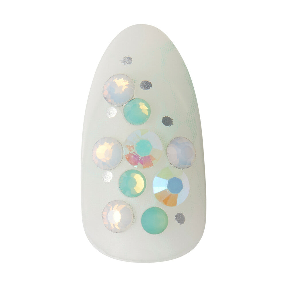 KISS imPRESS Press-On Nails – Evergreen, Mint with Crystal Accents product view.