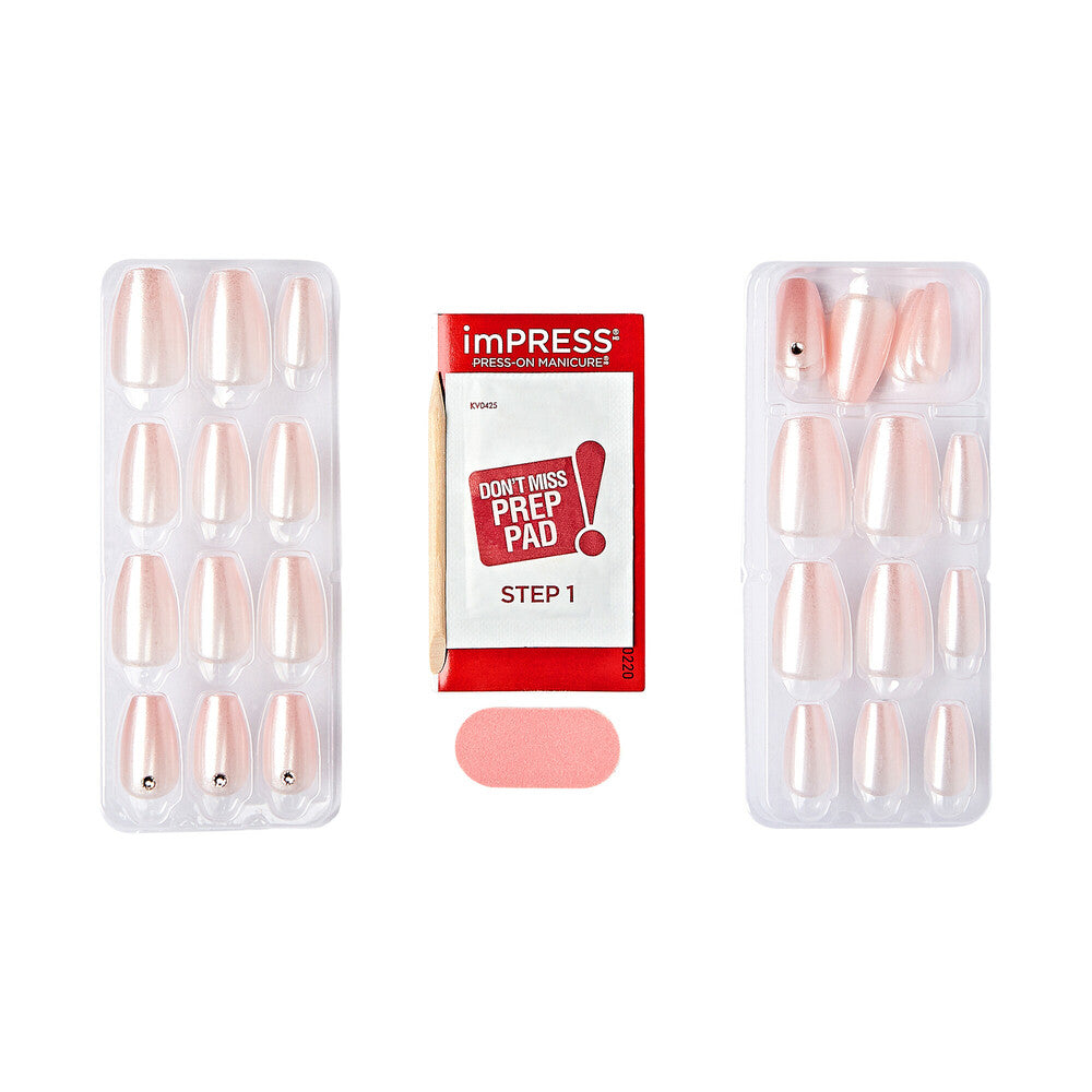 KISS imPRESS Press-On Nails – Glazed Pink, Soft Pink Gloss Finish product view.