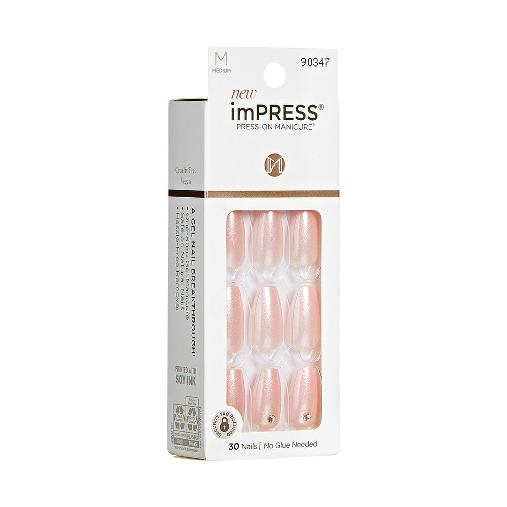 KISS imPRESS Press-On Nails – Glazed Pink, Soft Pink Gloss Finish product view.