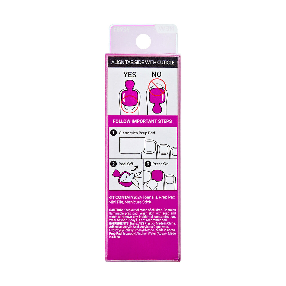IMT503_extra_007 "KISS imPRESS Color Toe Nails – Vibrant Solid Shades Press-On Pedicure, package back."