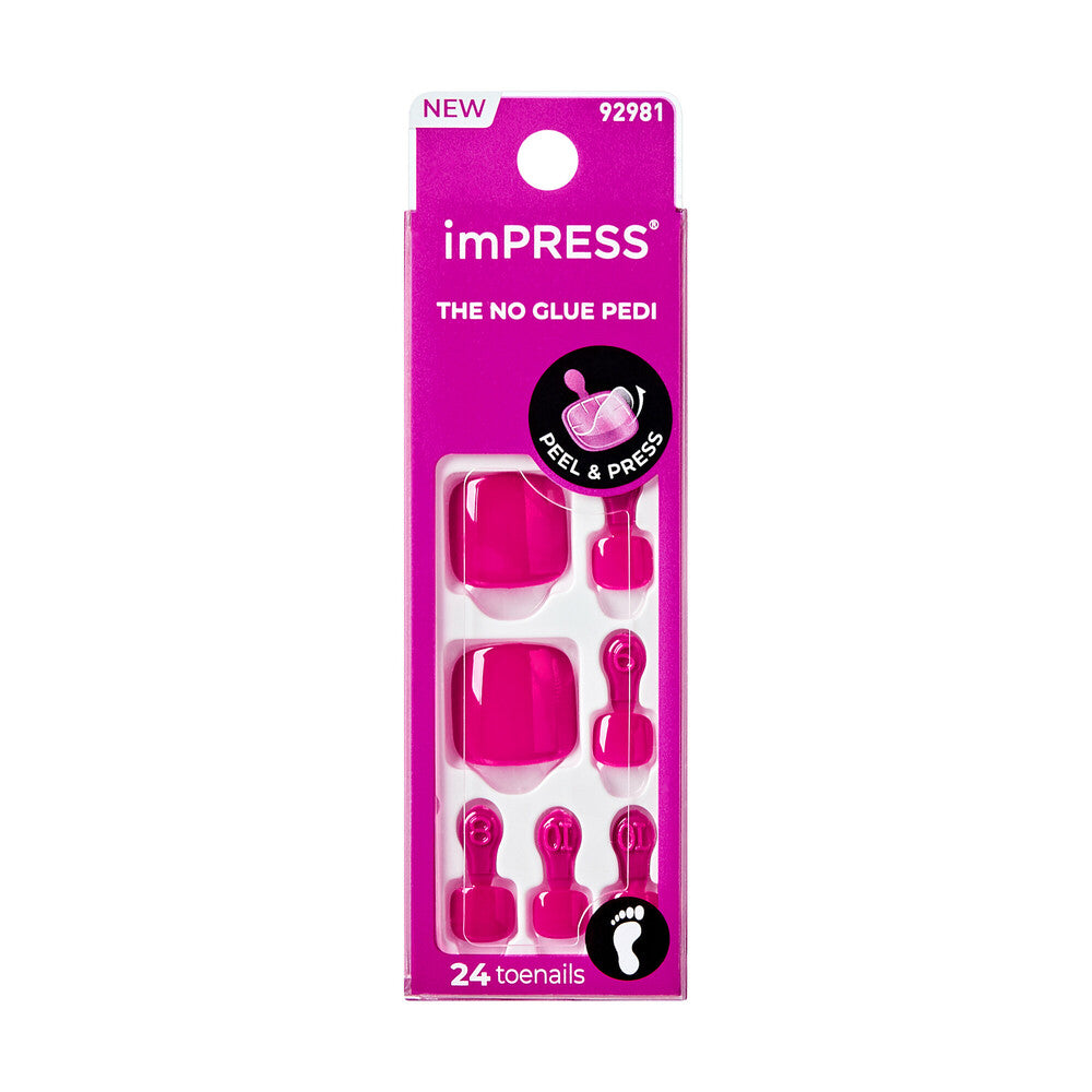 IMT503_MAIN "KISS imPRESS Color Toe Nails – Vibrant Solid Shades Press-On Pedicure in Almost There, package front."