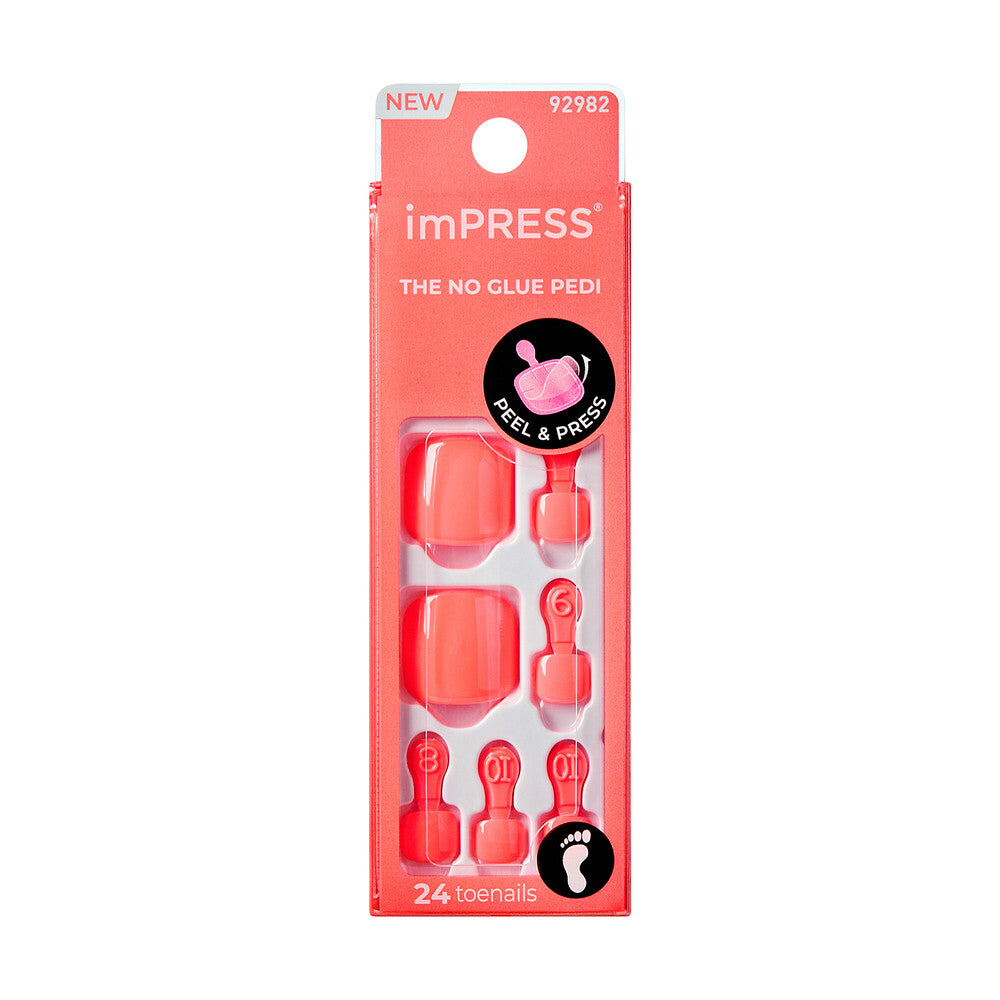 IMT504_MAIN "KISS imPRESS Color Toe Nails – Vibrant Solid Shades Press-On Pedicure in Sweet as Honey, package front."