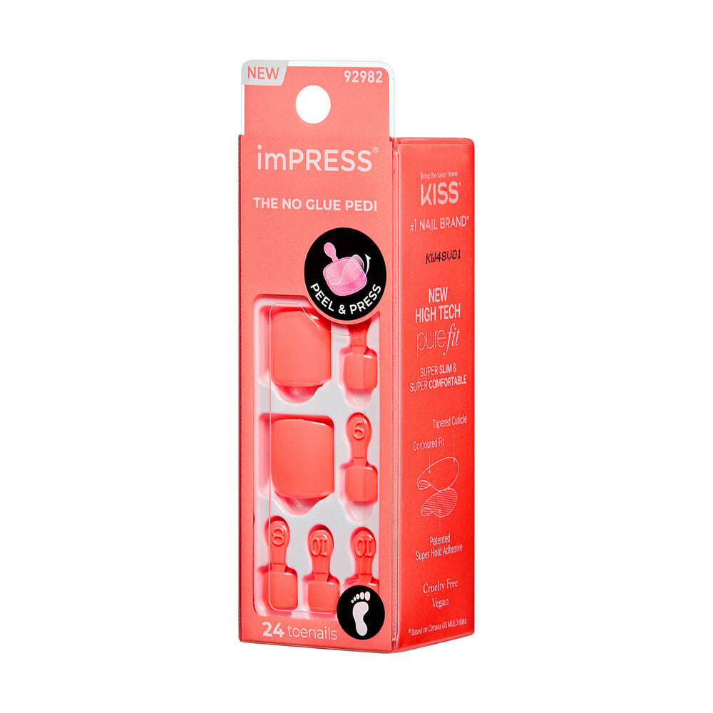 IMT504_extra_006 "KISS imPRESS Color Toe Nails – Vibrant Solid Shades Press-On Pedicure, side of package."