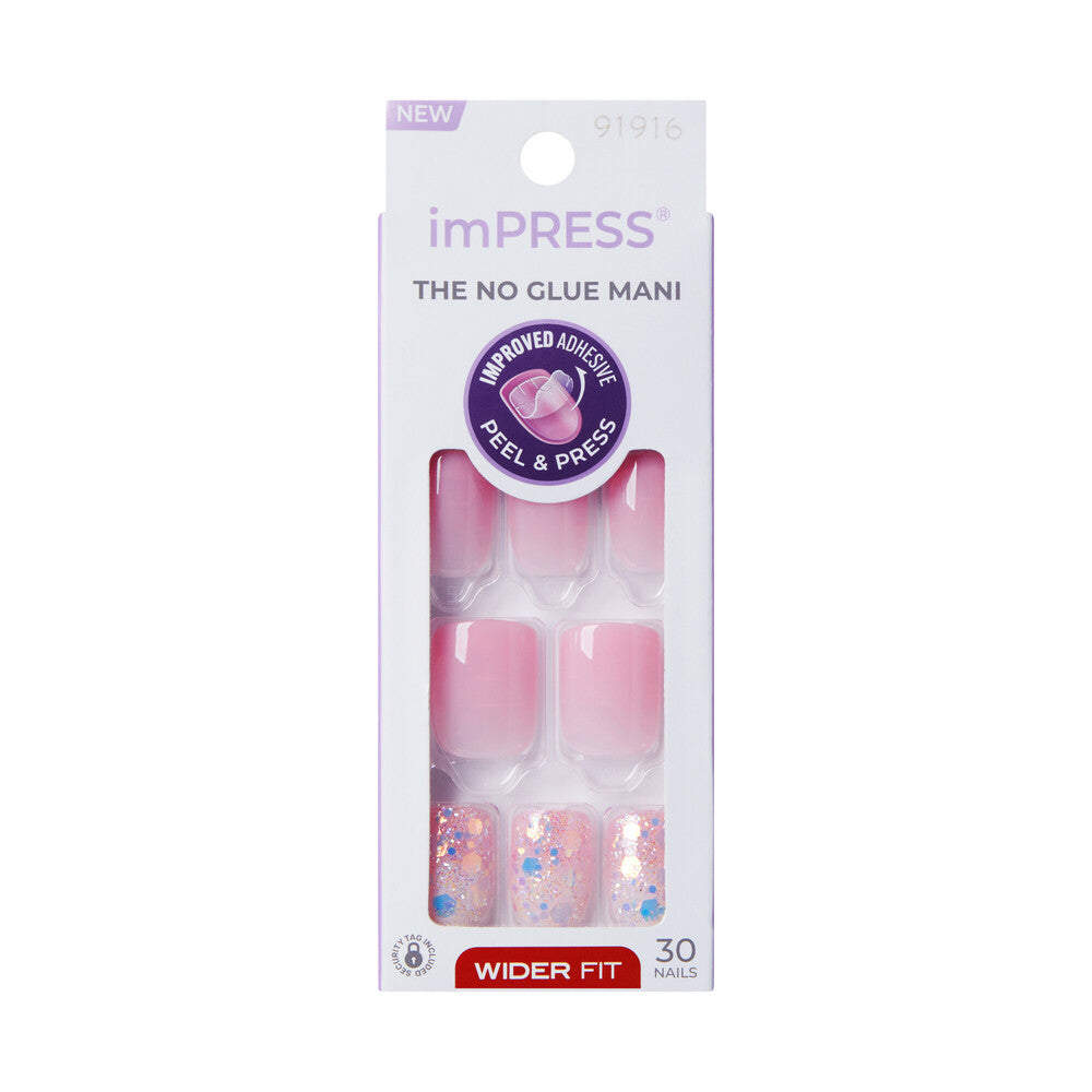 IMW03_MAIN "KISS imPRESS Press-On Nails – Wider Fit, Short Length, Glossy Designs in Dream It Up, package front."