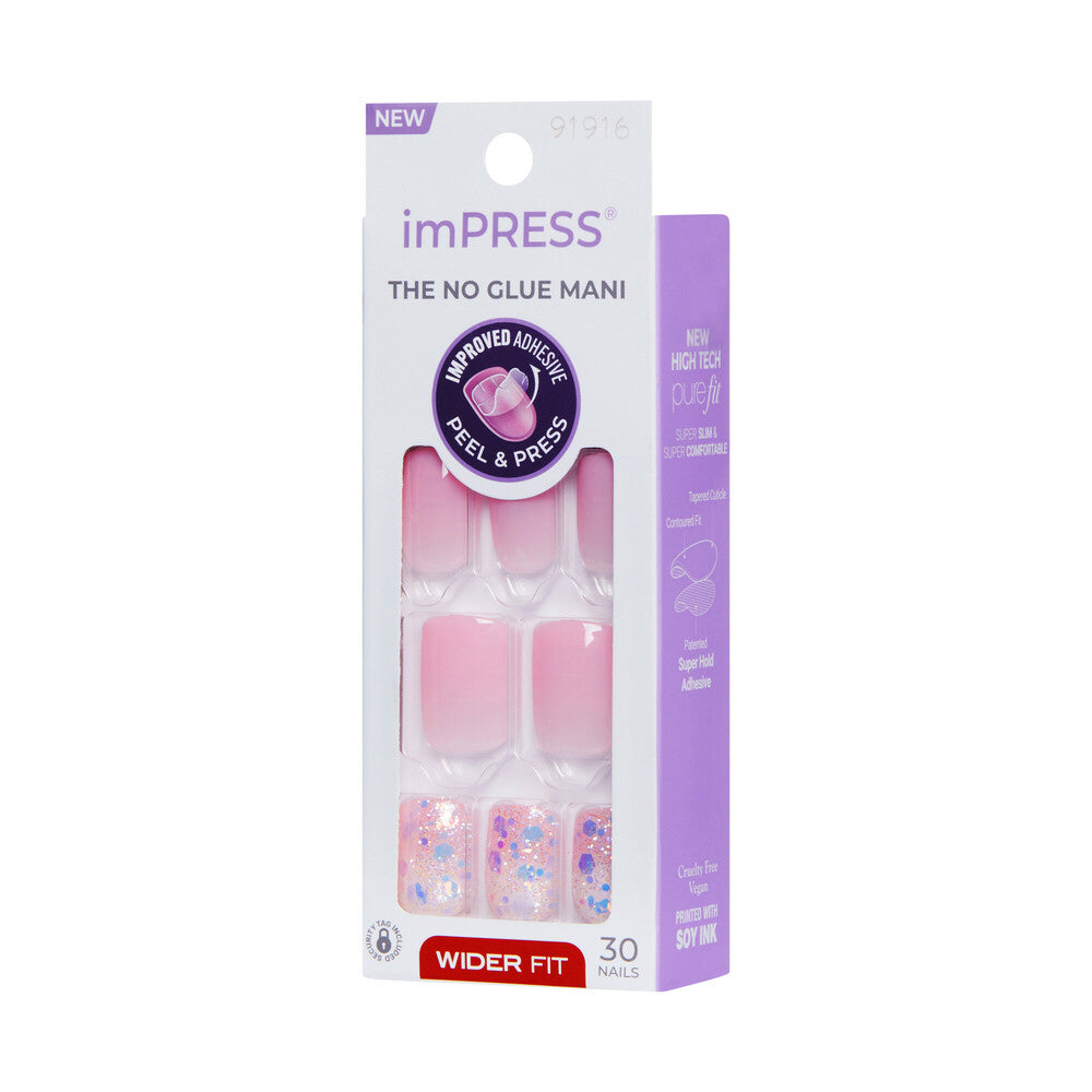 IMW03_extra_006 "KISS imPRESS Press-On Nails – Wider Fit, Short Length, Glossy Designs, side of package."
