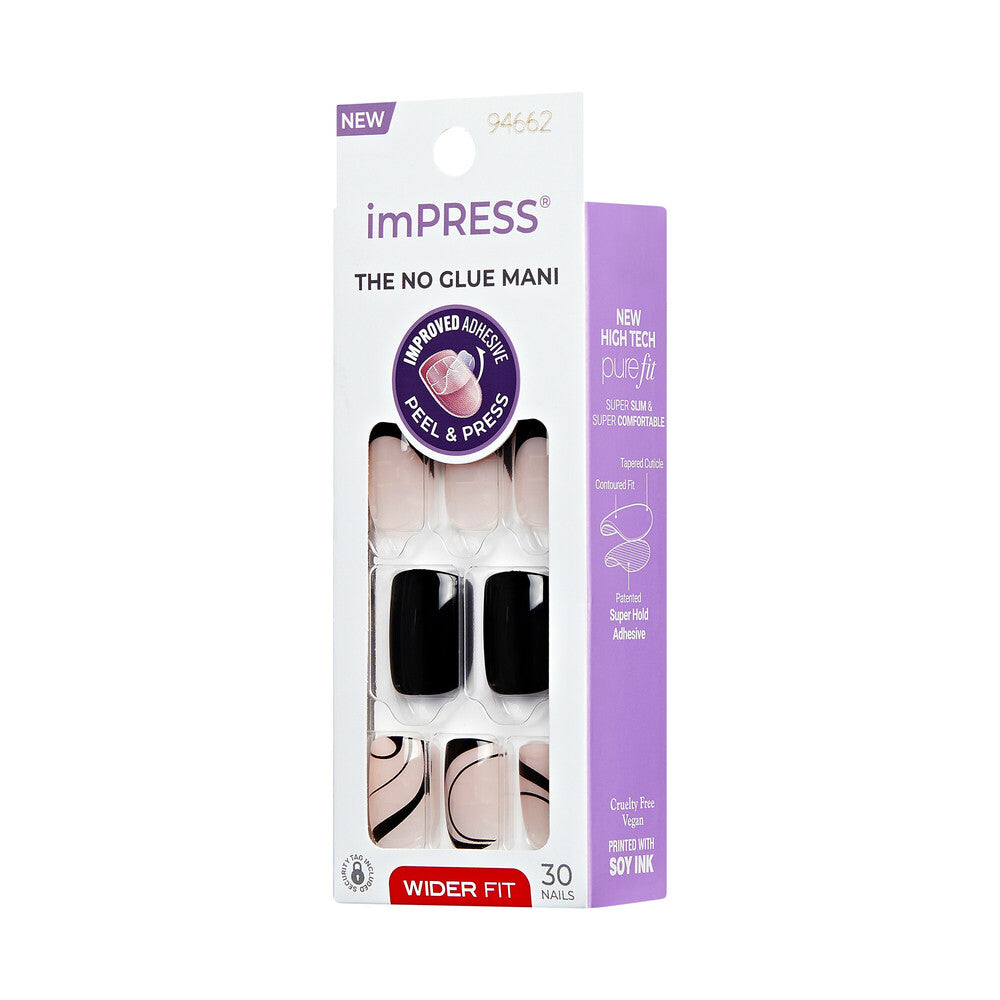 IMW04_extra_008 "KISS imPRESS Press-On Nails – Wider Fit, Short Length, Glossy Designs, side of package."