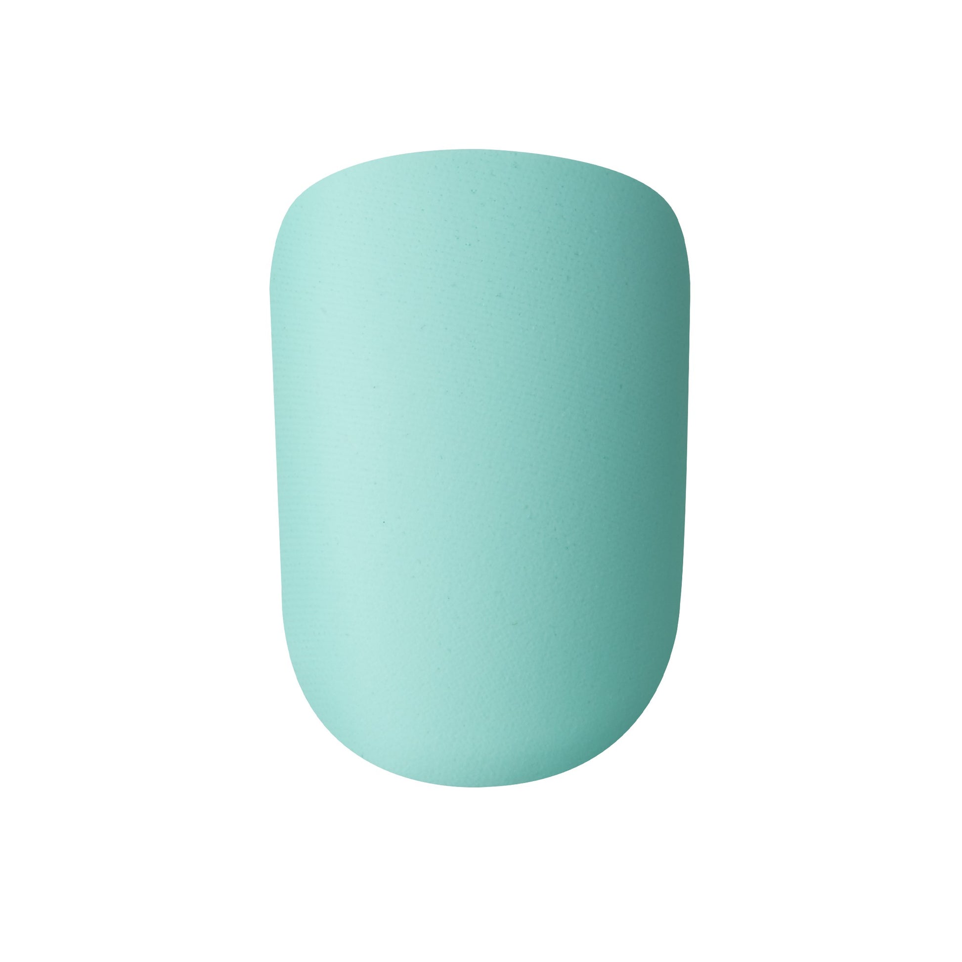 KIM012C_extra_003 "A single, solid-colored object that appears to be a makeup sponge. The sponge is oval-shaped with a rounded top and a flat bottom. It is a bright turquoise color and has a smooth, even texture. The sponge is designed for applying and blending makeup products on the skin."