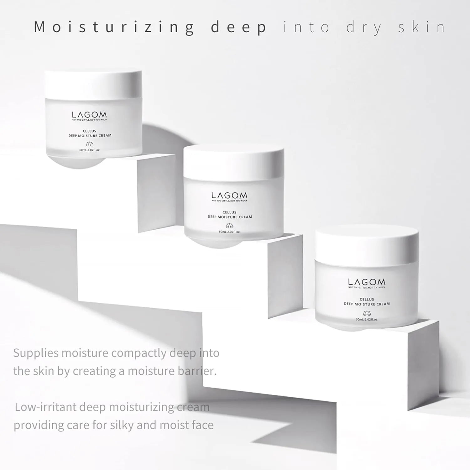 LAGOM Cellus Deep Moisture Cream - 24H Intensive Face Moisturizer for Dry Sensitive Skin, Aqualicia & Ceramide for Barrier Repair, Non-Irritating Hydrating Cream (60ml / 2.02 fl.oz), main product view.