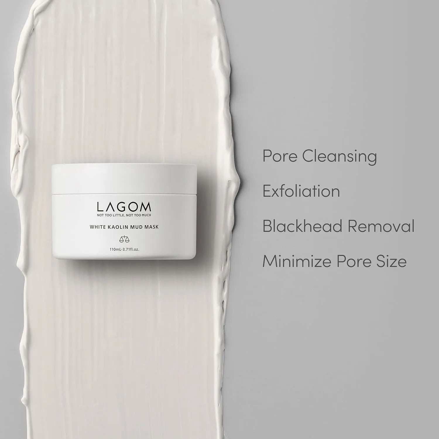 LAGOM White Kaolin Mud Mask - Deep Pore Cleansing & Detoxifying Clay Mask with AHA, BHA, PHA, Hydrating Kaolin for Blackheads & Sebum Control (110ml / 3.71 fl.oz) product view.