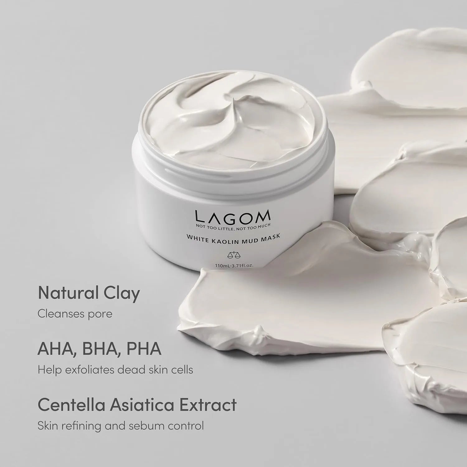 LAGOM White Kaolin Mud Mask - Deep Pore Cleansing & Detoxifying Clay Mask with AHA, BHA, PHA, Hydrating Kaolin for Blackheads & Sebum Control (110ml / 3.71 fl.oz) product view.