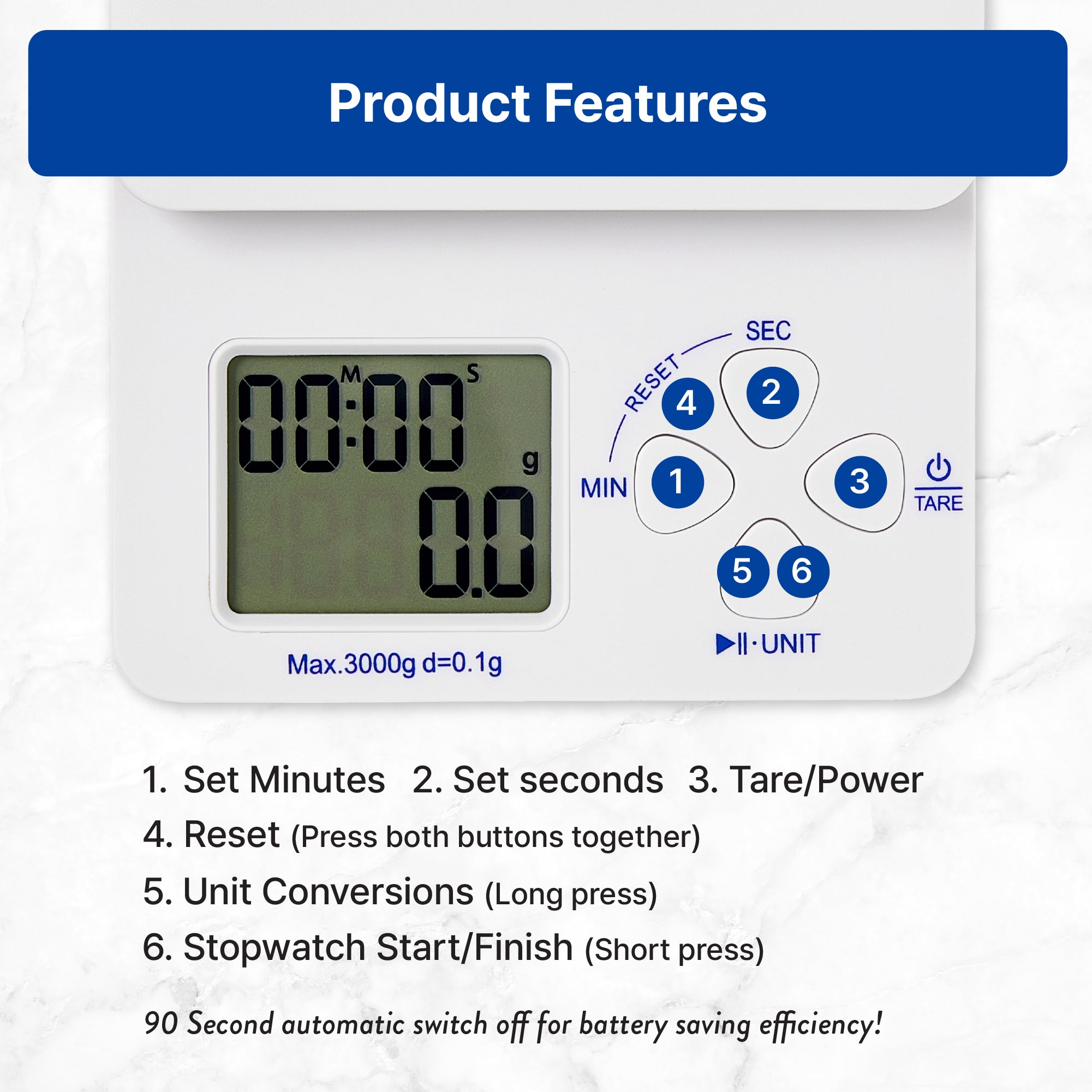 2-in-1 Digital Coffee Scale with Timer High Precision Pour-Over Food Scale (3kg / 0.1g Accuracy)