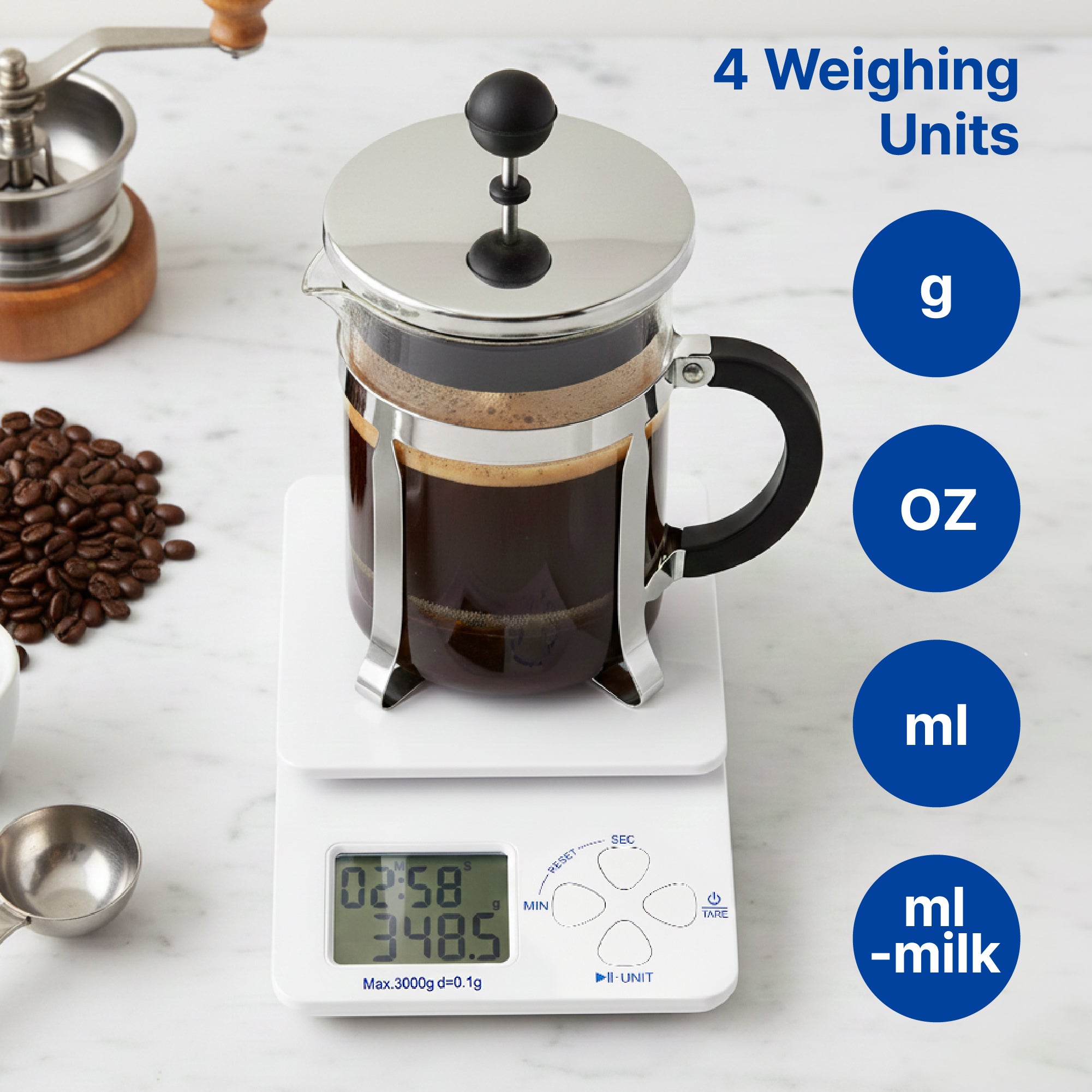 2-in-1 Digital Coffee Scale with Timer High Precision Pour-Over Food Scale (3kg / 0.1g Accuracy)