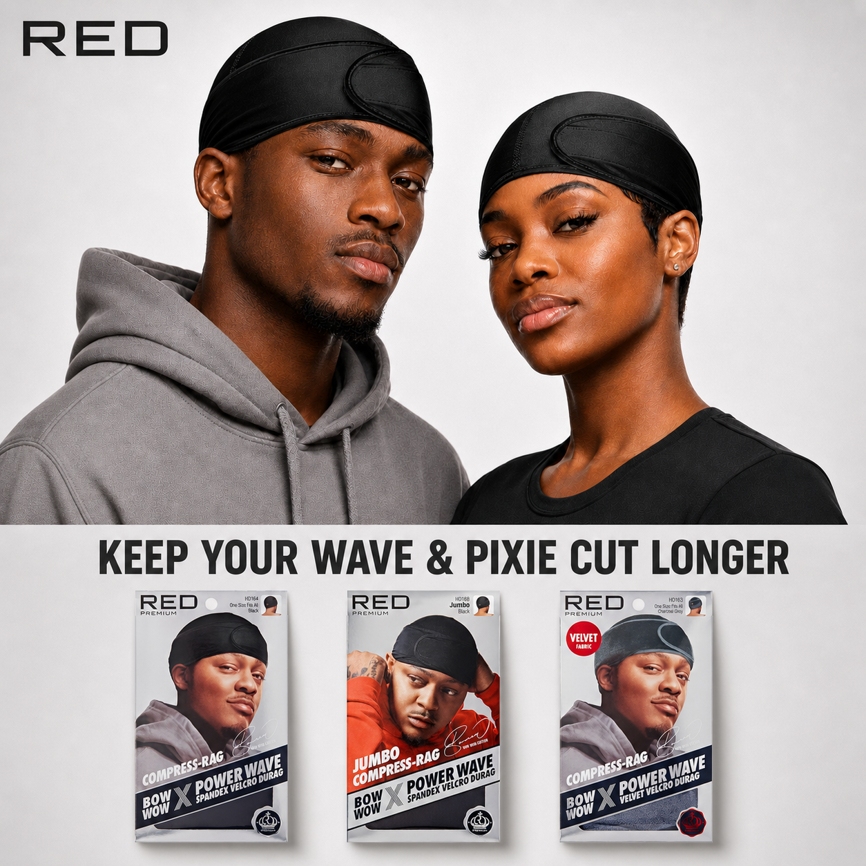 RED by KISS Spandex Pixie Durag - BOW WOW X Power Wave 360 Waves & Short Cuts