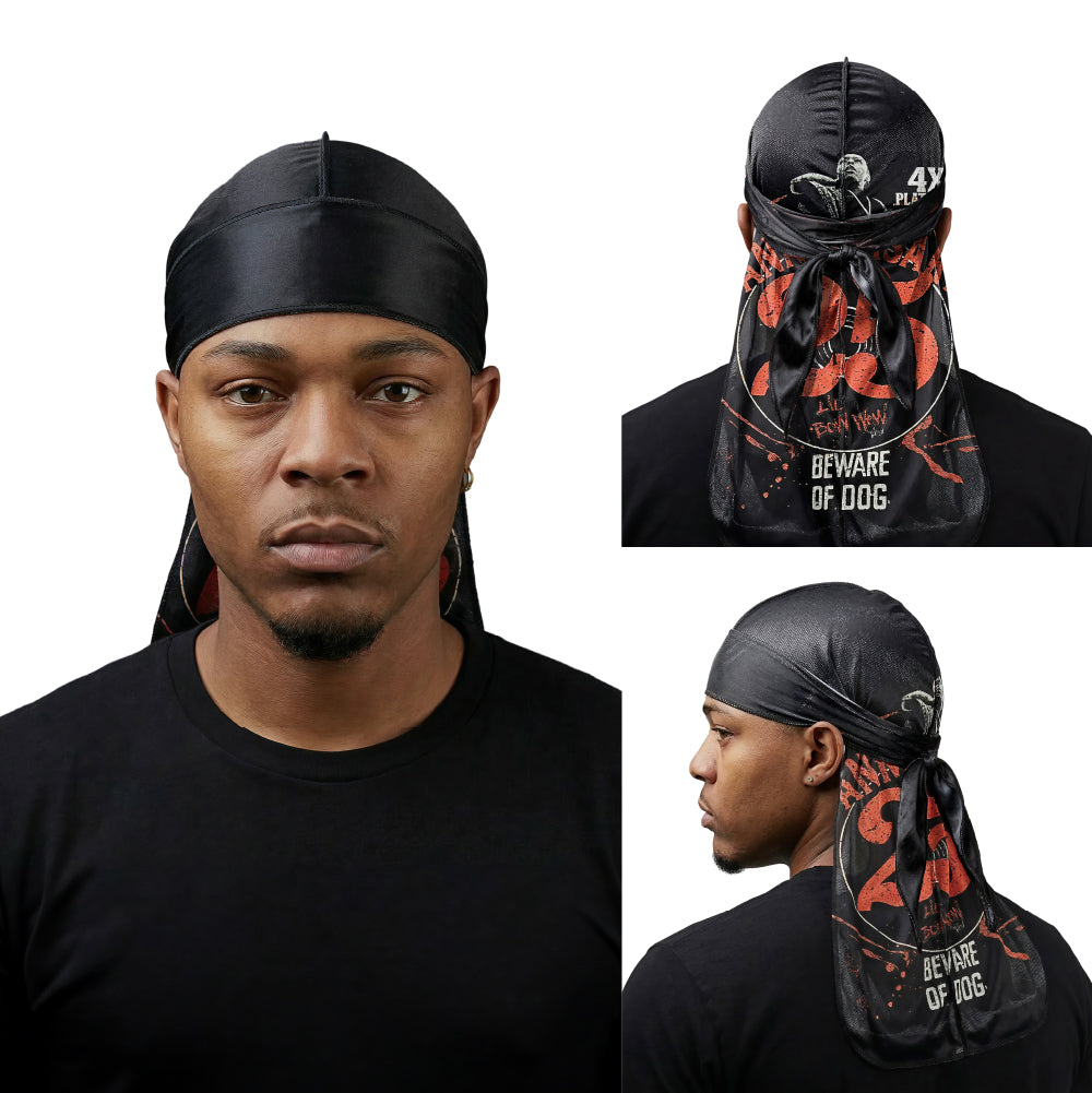 RED Premium Bow Wow 25th Anniversary Limited Edition Durag – Silky Smooth, Extra Long Tails (Black), main product view.