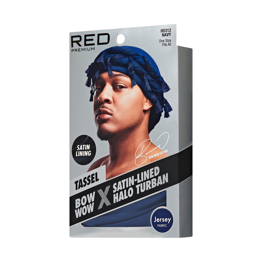 HD312_extra_007 "RED by KISS BOW WOW X Satin Lined Halo Tessel Turban Soft, side of package."
